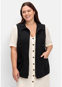 sheego Gro&szlig;e Gr&ouml;&szlig;en Longweste aus Microfaser, schwarz, Gr&ouml;&szlig;e 56 - Damen