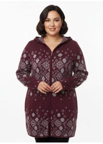 sheego Gro&szlig;e Gr&ouml;&szlig;en Longstrickjacke mit Jacquard-Strickmuster, dunkelrot-gemustert, Gr&ouml;&szlig;e 42 - Damen