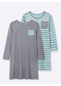 wäschepur sheego Große Größen Sleepshirts im Baumwoll-Mix, grau-meliert + mint, Größe 36/38 - Damen