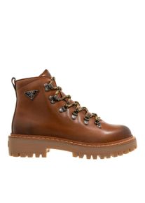 Prada Stiefeletten - Laced Logo Ankle Boots - Gr. 38 (EU) - in Cognacbraun - f&uuml;r Damen