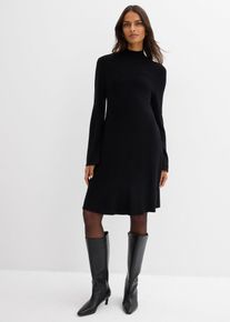 bonprix Strickkleid in A-Linie aus Viskose-Mix, schwarz, Gr.44/46 (L), Ausgestelltes Kleid mit hohem Kragen und weitem Saum, aus Viskose