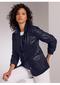 Lederblazer Mainpol "Lammnappa-Lederblazer", Damen, Gr. 46, marine, 100% Lammnappaleder, Blazer Lederblazer