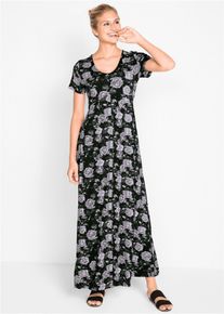 bonprix Maxi- Shirt- Kleid kurzarm, schwarz, Gr.48/50 (XL), Maxi-Kleid mit flie&szlig;ender Viskose-Qualit&auml;t und figurumspielender Passform, aus Viskose