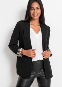 bonprix Longblazer aus flie&szlig;endem Viskose-Mix, schwarz, Gr.40, Moderner langer Blazer mit Knopfverschluss und Turn-up sowie bedrucktem Futter
