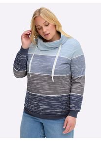 sheego Gro&szlig;e Gr&ouml;&szlig;en Sweatshirt mit &uuml;berlappendem Rollkragen, marine-hellblau-bedruckt, Gr&ouml;&szlig;e 46 - Damen