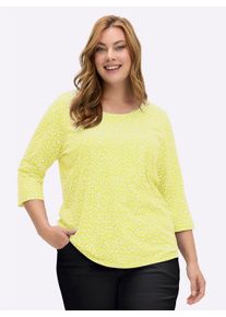 sheego Gro&szlig;e Gr&ouml;&szlig;en 3/4-Arm-Shirt mit Minimal-Druck, wei&szlig;-limone-bedruckt, Gr&ouml;&szlig;e 44 - Damen