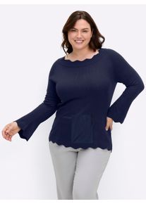 sheego Gro&szlig;e Gr&ouml;&szlig;en Strickpullover mit Wellenkanten, marine, Gr&ouml;&szlig;e 44 - Damen