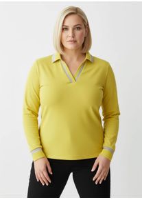 sheego Große Größen Poloshirt mit Kontrast-Akzenten, limone-sand-gemustert, Größe 42 - Damen