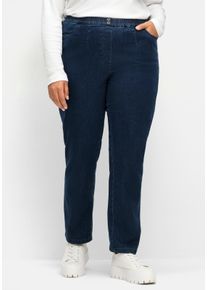 sheego Große Größen Schlupfjeans mit imitierter Reißverschluss-Blende, blue-stone-washed, Größe 38 - Damen