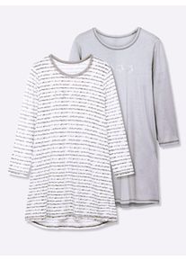w&auml;schepur sheego Gro&szlig;e Gr&ouml;&szlig;en Langarm Sleepshirts, grau + grau-gestreift, Gr&ouml;&szlig;e 40/42 - Damen