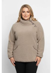 sheego Gro&szlig;e Gr&ouml;&szlig;en Fleeceshirt mit Kontrastpaspeln, sesam, Gr&ouml;&szlig;e 40 - Damen