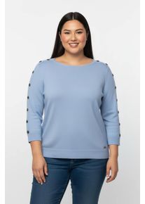 sheego Gro&szlig;e Gr&ouml;&szlig;en 3/4 Arm-Pullover mit Zierknopf-Detail, bleu, Gr&ouml;&szlig;e 50 - Damen