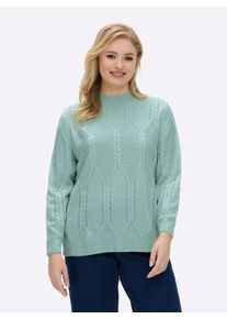 sheego Große Größen Langarm-Pullover mit Zopfmuster, kalkmint, Größe 44 - Damen