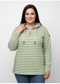 sheego Gro&szlig;e Gr&ouml;&szlig;en Kapuzensweatshirt mit 2 Nahttaschen, eucalyptus-ecru-geringelt, Gr&ouml;&szlig;e 44 - Damen