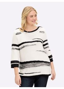 sheego Große Größen 3/4 Arm-Pullover mit Lochmuster, weiß-schwarz-gemustert, Größe 36 - Damen