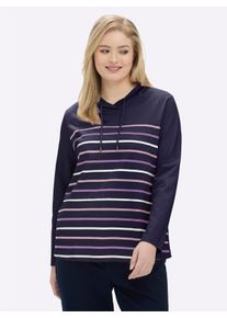 sheego Große Größen Stehkragenshirt mit Tunnelzug, marine-geringelt, Größe 38 - Damen