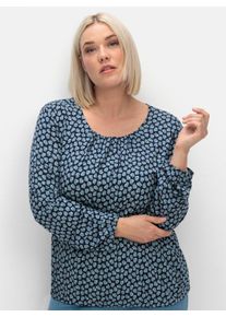 sheego Große Größen Print-Shirt mit Gummizug an Ärmeln und Saum, nachtblau-salbei-bedruckt, Größe 44 - Damen