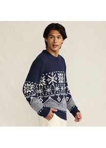 LANDS' END Weihnachtspullover mit Schneeflocken-Motiv, Herren,  Blau, Baumwoll-Mischung/Woll-Mischung/Nylon-Mischung, by Lands' End