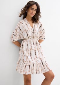 bonprix Kurzes Kleid aus flie&szlig;ender Viskose, braun, Gr.44, Kurzes Kleid aus flie&szlig;ender Viskose mit Batik-Muster und Bindedetail, aus Viskose