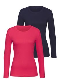 Langarmshirt Vivance "aus modischer Rippware", Damen, Gr. 36/38, pink (pink, navy), Rippware, Obermaterial: 95% Baumwolle, 5% Elasthan, unifarben, Basic, figurbetont normal, Rundhals, Shirts Langarmshirt, aus weichem Baumwoll-Stretch