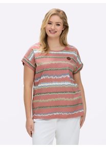 sheego Gro&szlig;e Gr&ouml;&szlig;en Print-Shirt mit Ziern&auml;hten, geringelt, rosenholz-ecru-bedruckt, Gr&ouml;&szlig;e 52 - Damen