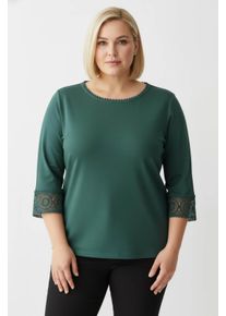 CREATION L PREMIUM sheego Gro&szlig;e Gr&ouml;&szlig;en 3/4-Arm-Shirt mit Spitzenbord&uuml;re an Ausschnitt und &Auml;rmeln, dunkelgr&uuml;n, Gr&ouml;&szlig;e 50 - Damen