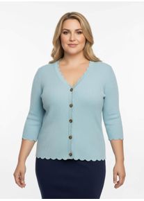 sheego Große Größen 3/4 Arm-Pullover mit Knöpfen in Horn-Optik, mint, Größe 54 - Damen