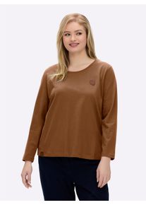 sheego Große Größen Langarmshirt mit Leder-Imitat-Patch, cognac, Größe 48 - Damen