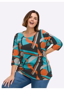sheego Große Größen Longshirt mit Grafik-Druck, schwarz-türkis-bedruckt, Größe 52 - Damen