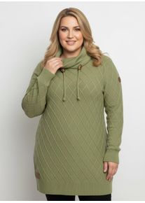 sheego Große Größen Rollkragenpullover mit Rauten-Strickmuster, schilf, Größe 40 - Damen