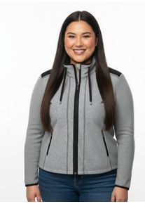 sheego Gro&szlig;e Gr&ouml;&szlig;en Fleecejacke mit Kontraststreifen, grau-schwarz, Gr&ouml;&szlig;e 52 - Damen