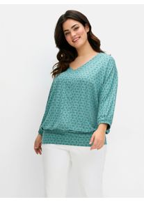 sheego Gro&szlig;e Gr&ouml;&szlig;en Fledermausshirt mit Minimalprint, jade-gemustert, Gr&ouml;&szlig;e 56/58 - Damen