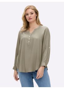 sheego Gro&szlig;e Gr&ouml;&szlig;en Longbluse mit abgerundetem Saum, schlamm, Gr&ouml;&szlig;e 44 - Damen