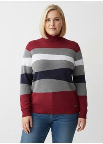 sheego Große Größen Langarm-Pullover mit Ripp-Abschlüssen, kuschelig, grau-rot-gemustert, Größe 38 - Damen