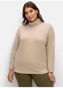 sheego Große Größen Rollkragenshirt mit langen Ärmeln, sesam, Größe 36 - Damen