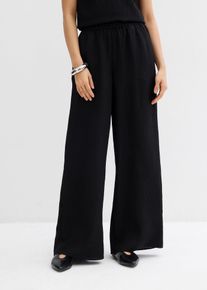 bonprix Hose aus strukturiertem Crinkle-Viskose-Mix, schwarz, Gr.48, High-waist Hose mit elastischem Bund, seitlichen Taschen und weitem Bein aus strukturiertem Crinkle, aus Viskose