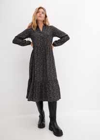 bonprix Midikleid aus Viskose, grau, Gr.52, Langes Blusenkleid mit Leomuster aus flie&szlig;ender Viskose, aus Viskose