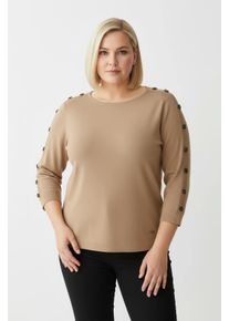 sheego Große Größen 3/4 Arm-Pullover mit Zierknopf-Detail, camel, Größe 38 - Damen