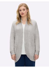 sheego Gro&szlig;e Gr&ouml;&szlig;en Longstrickjacke mit Struktur-Muster, steingrau-meliert, Gr&ouml;&szlig;e 44 - Damen