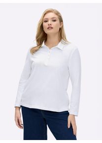 sheego Große Größen Langarm-Poloshirt in reiner Baumwoll-Qualität, weiß, Größe 42 - Damen
