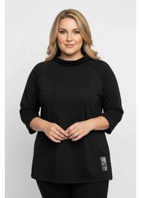 sheego Große Größen 3/4-Arm-Shirt mit halsfernem Rollkragen, schwarz, Größe 36 - Damen