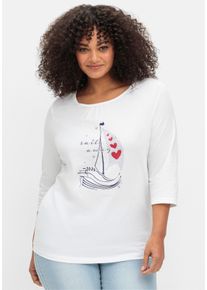 sheego Große Größen 3/4-Arm-Shirt aus reiner Baumwolle, ecru-marine, Größe 50 - Damen