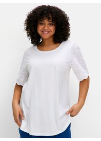 sheego Gro&szlig;e Gr&ouml;&szlig;en Rundhalsshirt mit Fl&uuml;gel&auml;rmeln. leichte A-Linie, ecru, Gr&ouml;&szlig;e 56/58 - Damen