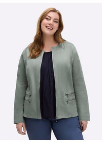 sheego Gro&szlig;e Gr&ouml;&szlig;en Jeansblazer mit Zier-Rei&szlig;verschl&uuml;ssen, schilf, Gr&ouml;&szlig;e 48 - Damen
