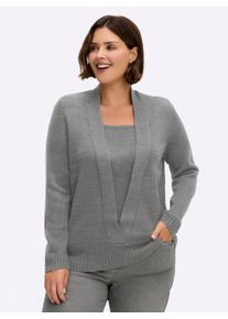 sheego Große Größen 2-in-1-Pullover mit Schalkragen-Optik, grau-meliert, Größe 52 - Damen