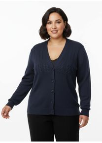 sheego Große Größen Strickjacke mit Raglan-Ärmeln, dunkelblau-meliert, Größe 36 - Damen