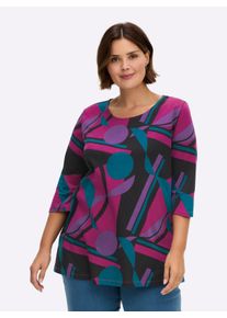sheego Gro&szlig;e Gr&ouml;&szlig;en Longshirt mit Grafik-Druck, schwarz-magenta-bedruckt, Gr&ouml;&szlig;e 44 - Damen