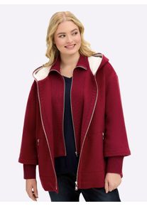 Manisa sheego Große Größen Wolljacke mit Strickeinsatz am Kragen, kirsche, Größe 50 - Damen