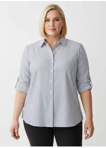 sheego Große Größen Gestreifte Bluse mit längenregulierbaren Ärmeln, marine-ecru-gestreift, Größe 48 - Damen