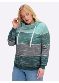 sheego Große Größen Sweatshirt mit überlappendem Rollkragen, petrol-kalkmint-bedruckt, Größe 42 - Damen